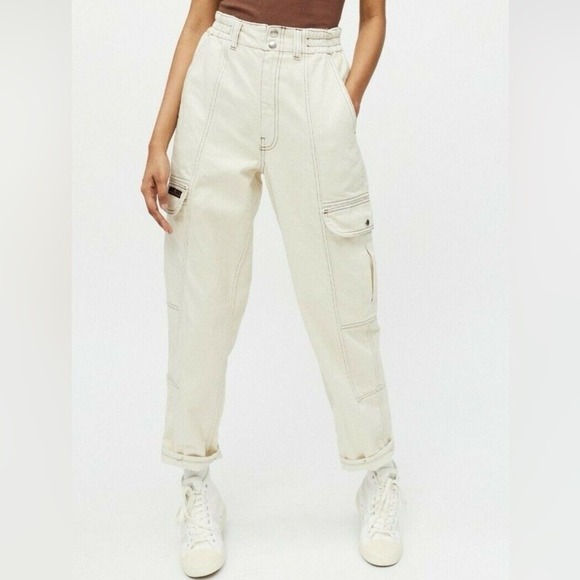 Urban Outfitters BDG Relaxed Skate Cargo Jean 27 Off White Ivory Baggy Utility - Picture 12 of 12